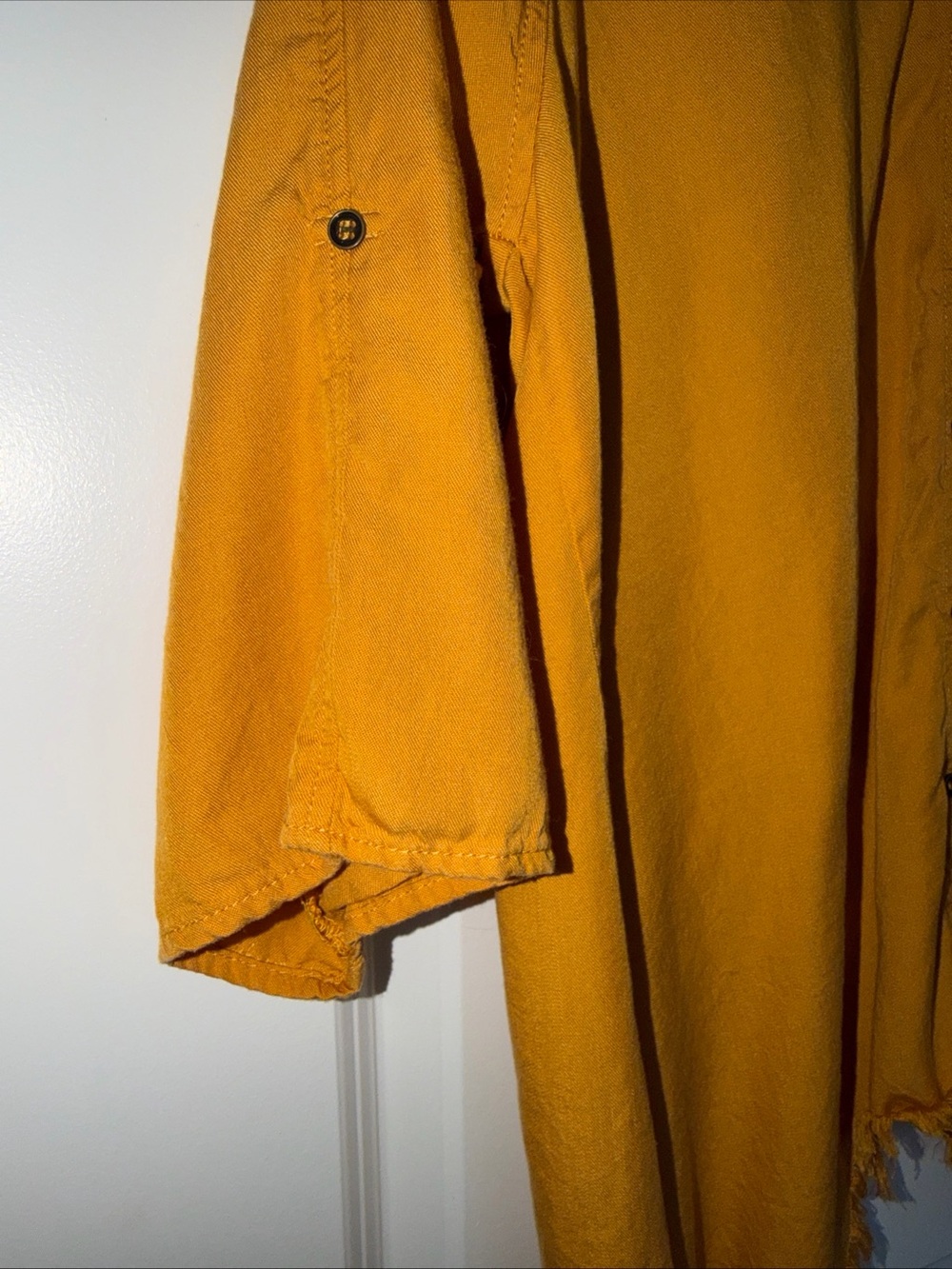 Relaxed Button-Front Frayed-Hem Tunic - Mustard - Picture 5 of 8